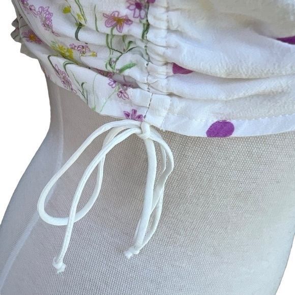 For Love & Lemons Strudel Floral Blouse Puff Sleeve Polka Dot Cropped Smocked LG - Picture 8 of 13